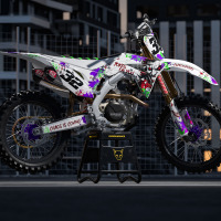 White Honda Mx Graphics Kit Joker Installed on a Honda Dirt Bike Promo