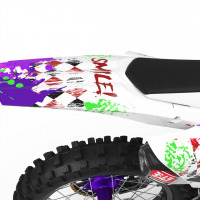 White Honda Mx Graphics Kit Joker Installed on a Honda Dirt Bike Tail