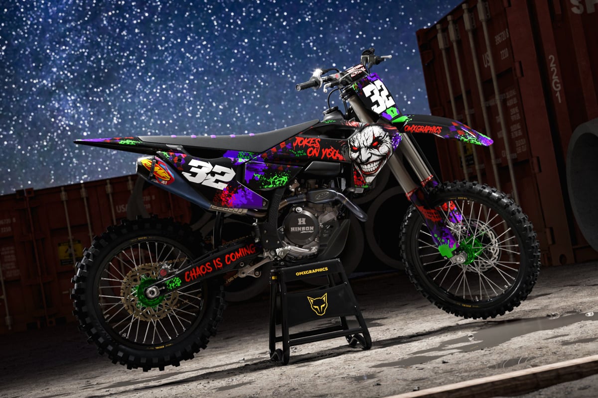 Black Husqvarna Mx Graphics Kit Joker Installed on a Husqvarna Dirt Bike Promo