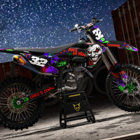 Black Husqvarna Mx Graphics Kit Joker Installed on a Husqvarna Dirt Bike Promo