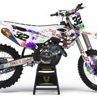 White Husqvarna Mx Graphics Kit Joker Installed on a Husqvarna Dirt Bike