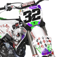 White Husqvarna Mx Graphics Kit Joker Installed on a Husqvarna Dirt Bike Front