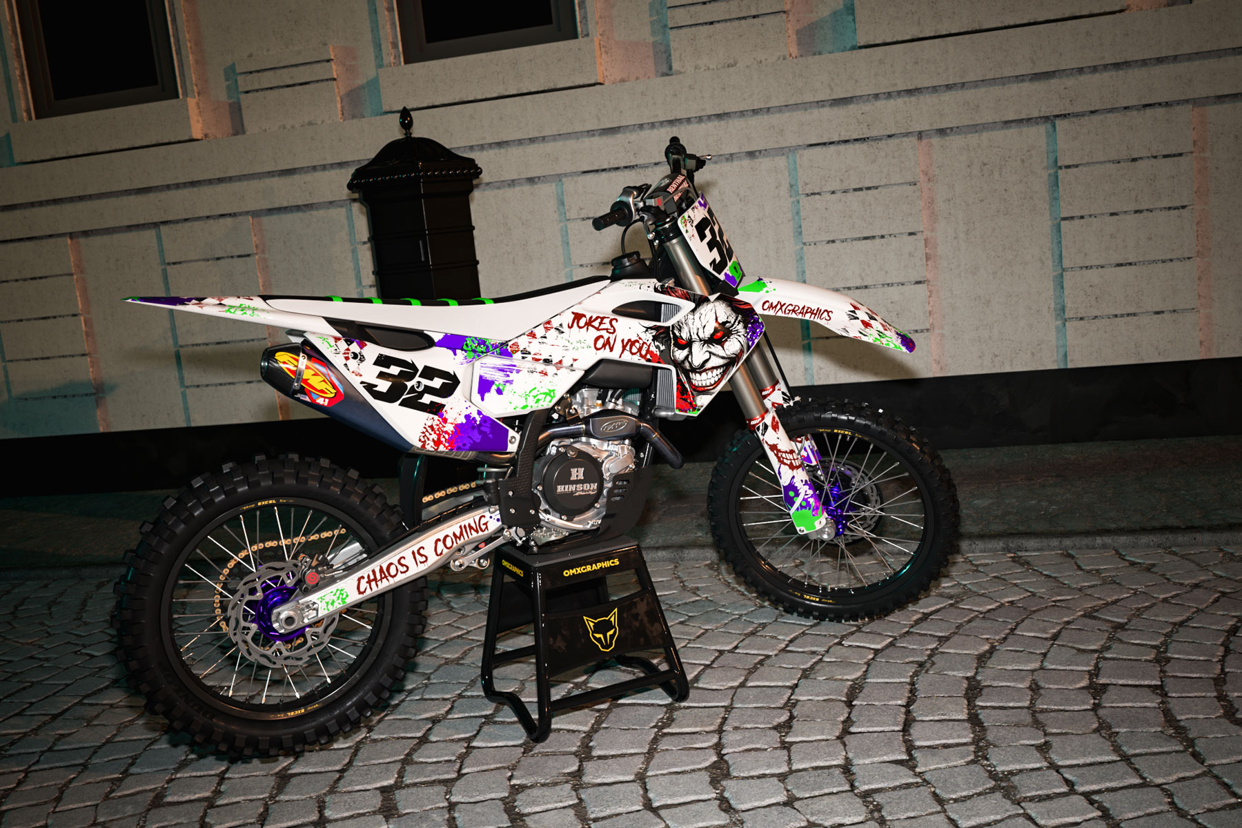 Mx Graphics for Husqvarna Dirt Bike Joker White Promo White Husqvarna Mx Graphics Kit Joker Installed on a Husqvarna Dirt Bike Promo