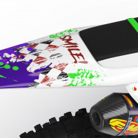 White Husqvarna Mx Graphics Kit Joker Installed on a Husqvarna Dirt Bike Tail