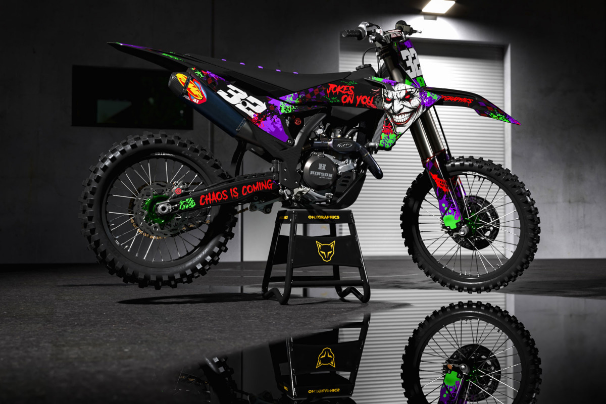 Black KTM Dirt Bike Graphics Kit Joker Installed on a KTM Dirt Bike Promo