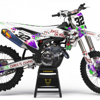 White KTM Dirt Bike Graphics Kit Joker Installed on a KTM Dirt Bike