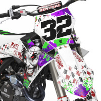 White KTM Dirt Bike Graphics Kit Joker Installed on a KTM Dirt Bike Front