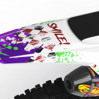 White KTM Dirt Bike Graphics Kit Joker Installed on a KTM Dirt Bike Tail