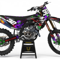 Black Kawasaki Graphics Kit Joker Installed on a Kawasaki Dirt Bike