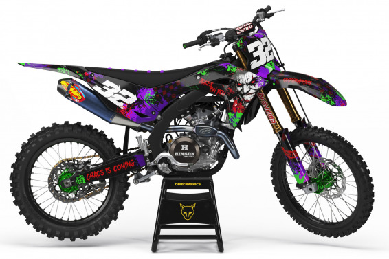 Black Kawasaki Graphics Kit Joker Installed on a Kawasaki Dirt Bike