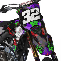 Black Kawasaki Graphics Kit Joker Installed on a Kawasaki Dirt Bike Front