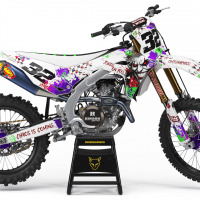 White Kawasaki Graphics Kit Joker Installed on a Kawasaki Dirt Bike