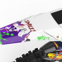 White Kawasaki Graphics Kit Joker Installed on a Kawasaki Dirt Bike Tail