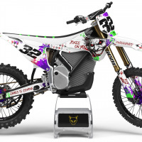 White Stark Varg Mx Graphics Kit Joker Installed on a Stark Varg Dirt Bike