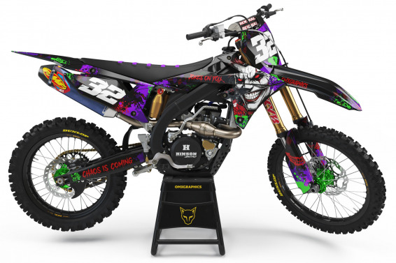 Black Suzuki Mx Graphics Kit Joker Installed on a Suzuki Dirt Bike