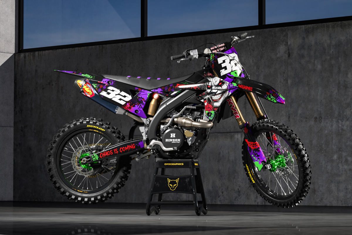 Black Suzuki Mx Graphics Kit Joker Installed on a Suzuki Dirt Bike Promo