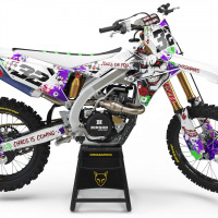 White Suzuki Mx Graphics Kit Joker Installed on a Suzuki Dirt Bike