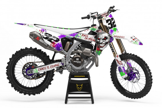 White Triumph Mx Graphics Kit Joker Installed on a Triumph Dirt Bike
