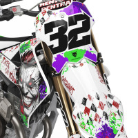 White Triumph Mx Graphics Kit Joker Installed on a Triumph Dirt Bike Front