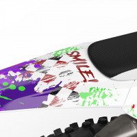 White Triumph Mx Graphics Kit Joker Installed on a Triumph Dirt Bike Tail