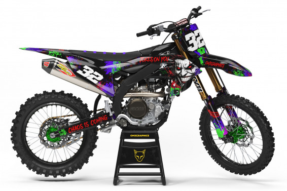 Black Yamaha Mx Graphics Kit Joker Installed on a Yamaha Dirt Bike