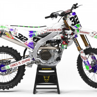 White Yamaha Mx Graphics Kit Joker Installed on a Yamaha Dirt Bike
