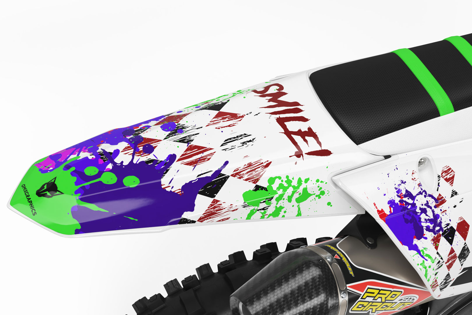 Mx Graphics for Yamaha Dirt Bike Joker White Rear White Yamaha Mx Graphics Kit Joker Installed on a Yamaha Dirt Bike Tail