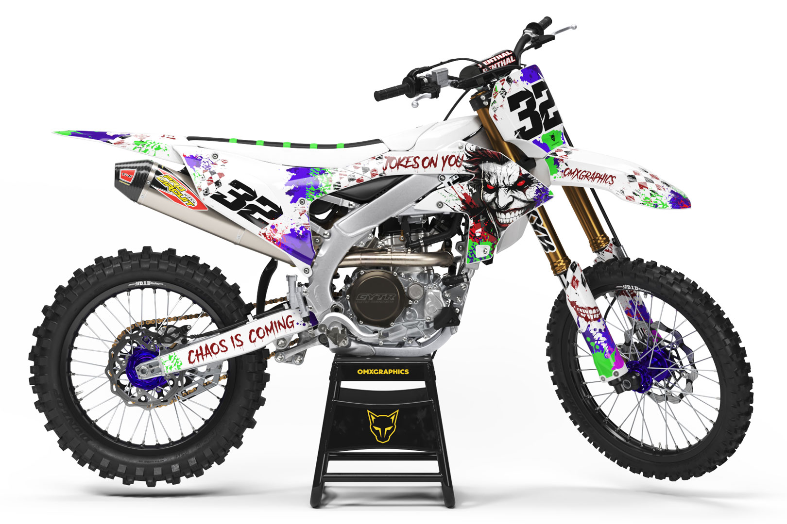 Mx Graphics for Yamaha Dirt Bike Joker White White Yamaha Mx Graphics Kit Joker Installed on a Yamaha Dirt Bike