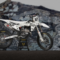 Airborne White Graphics Kit for KTM Installed on a KTM MX Bike