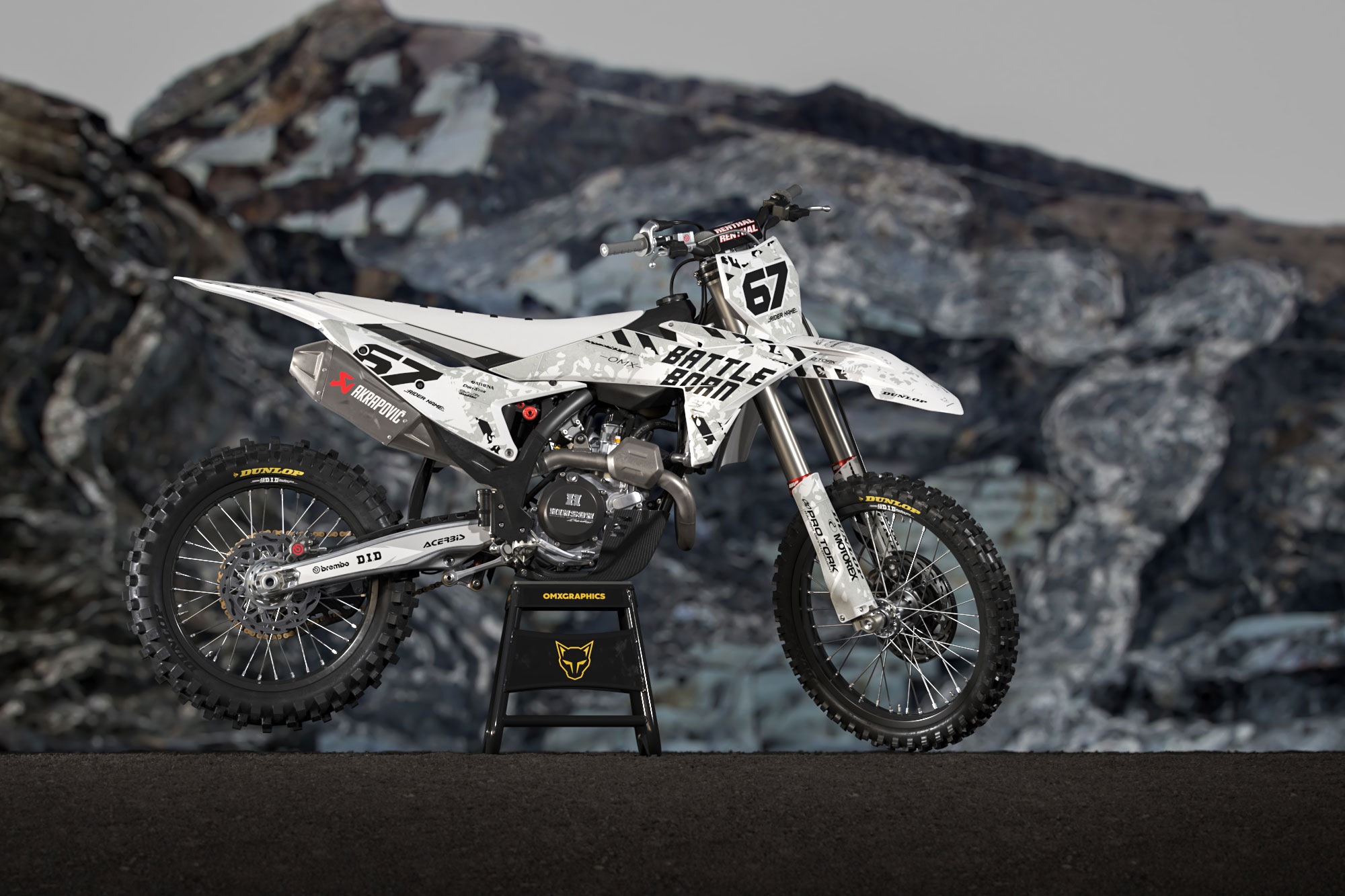 Airborne White Graphics Kit for KTM Dirt Bike Promo Airborne White Graphics Kit for KTM Installed on a KTM MX Bike