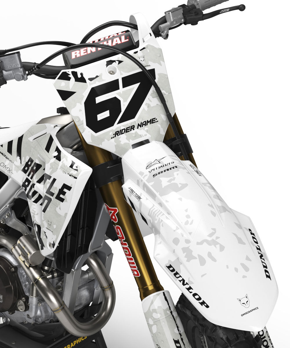 Airborne White Honda Dirt Bike Graphics Kit Front Airborne White - Graphics Kit for Honda Front