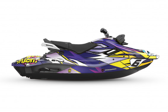Jet Ski Graphics Kit Pop Wave Design Preview on a Jet Ski