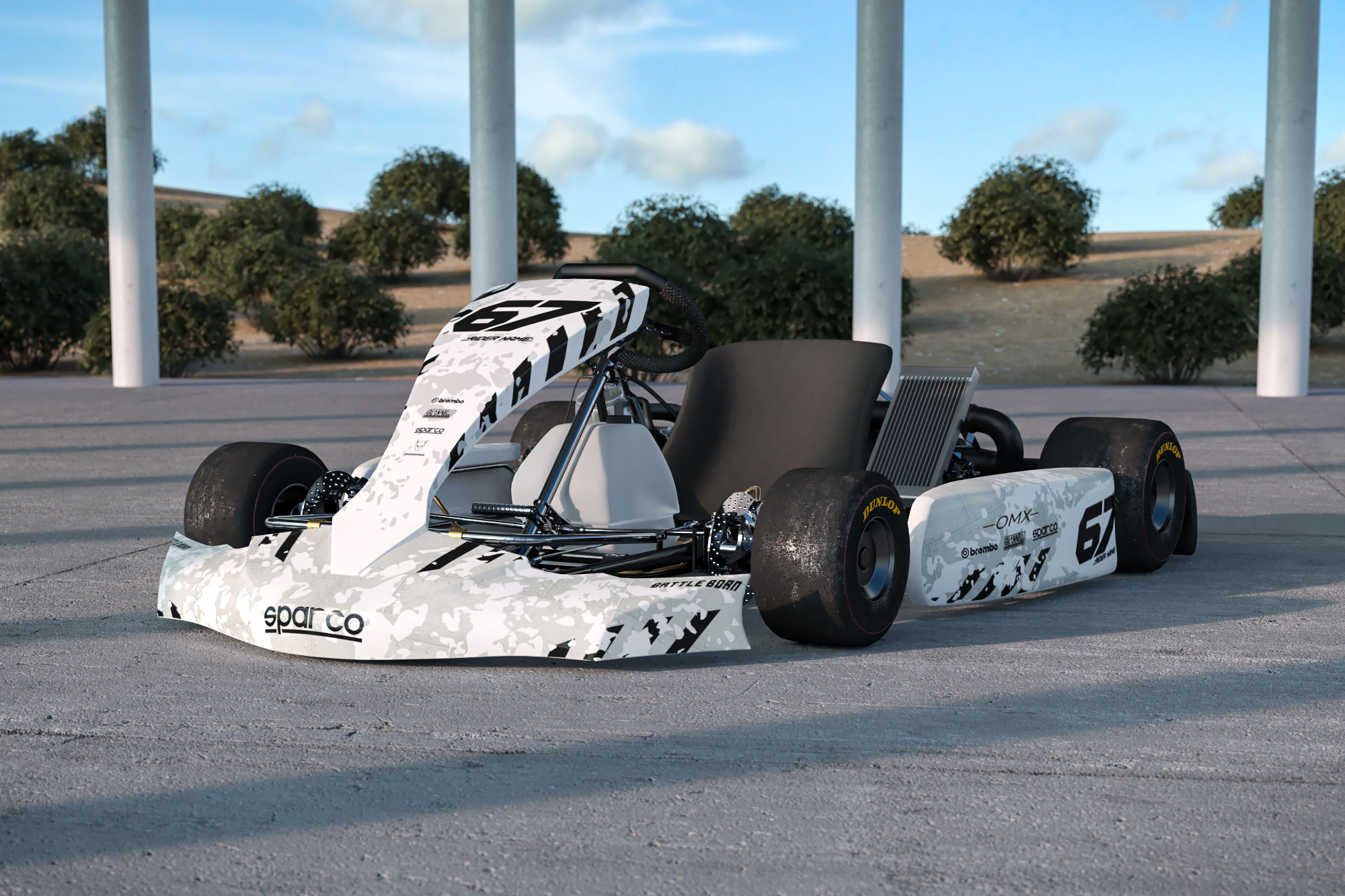 Airborne White Go Kart Graphics Kit Promo Picture Airborne White Go Kart Graphics Kit Promo Picture
